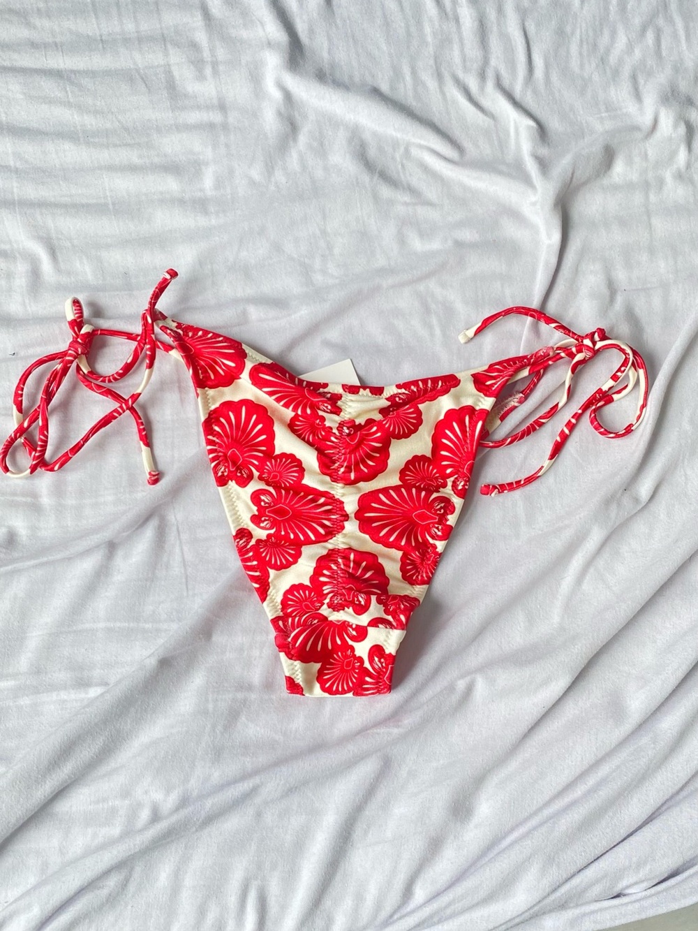 Shani Shemer Swimwear Red & Cream Floral String Bikini Top and Bottoms - Picture 4 of 4